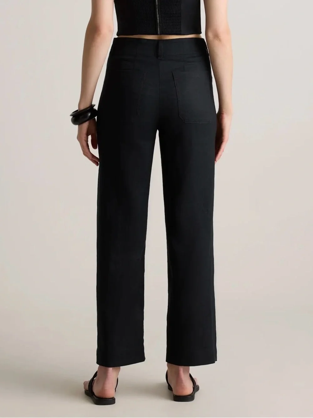 Quince 100% European Linen Patch Pocket Wide Leg Pants size 6 Black Minimal